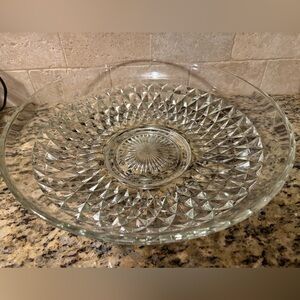 Indiana Glass Salad or Serving Bowl Diamond Point 3”X13” approx.  Party Ware!